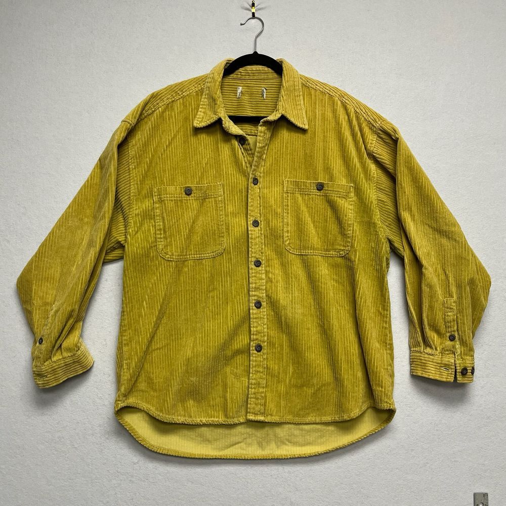 Vintage Style Mustard Yellow Corduroy Button-Up Shirt Oversized Workwear